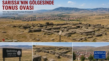 Sivas'ın Altınyayla ilçesinde yer alan Sarissa Antik Kenti ve Tonus Ovası'nın panoramik görünümü. Hitit uygarlığının önemli yerleşimlerinden biri olan Sarissa'nın tarihî kalıntıları ve çevresindeki doğal manzara.